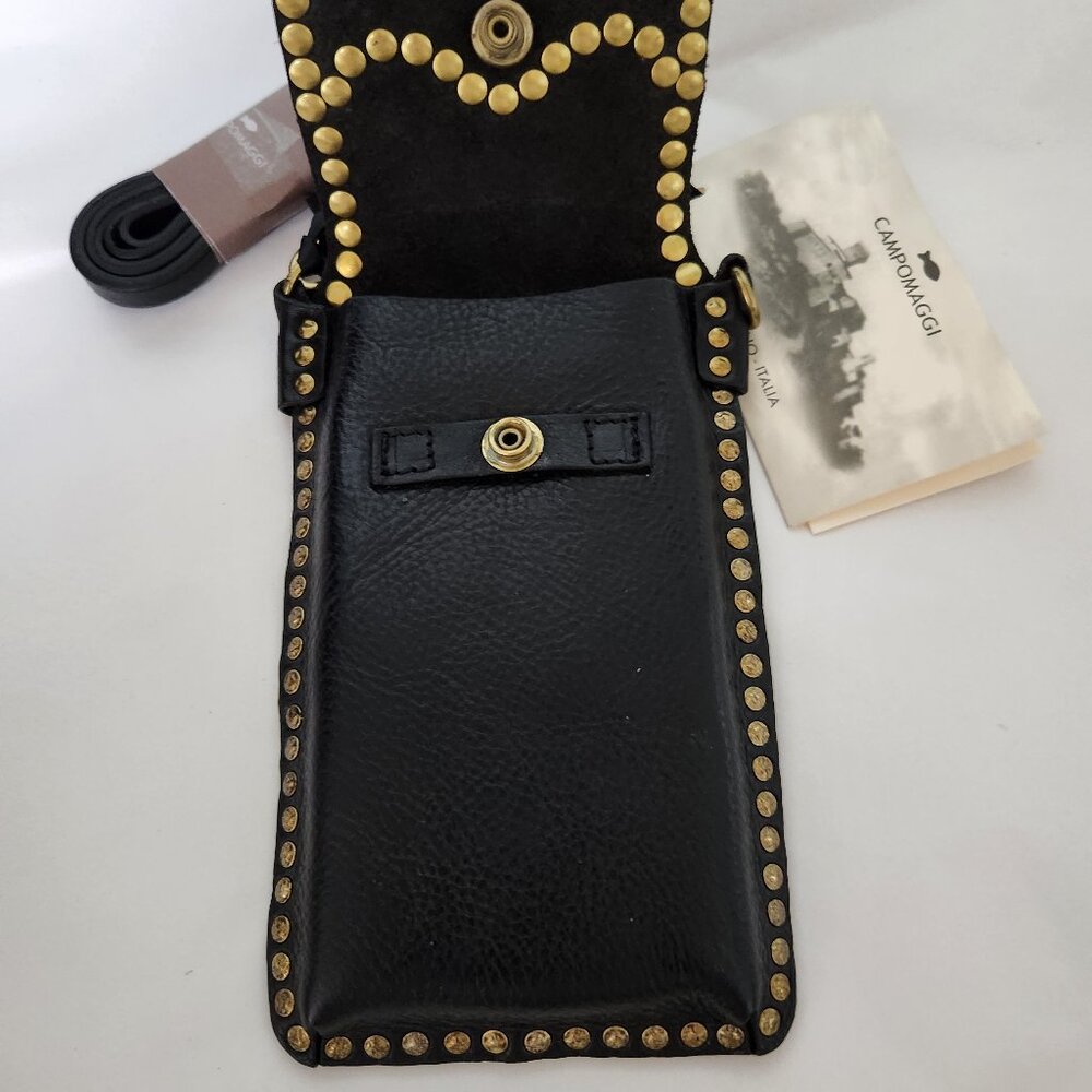 NEW Campomaggi Studded Phone Bag Black Gold Studs - Picture 4 of 5